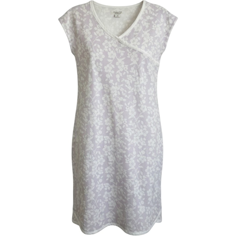Garnet Hill Organic Cotton Asian Wrap Nightgown-Size S-Grey/White Floral